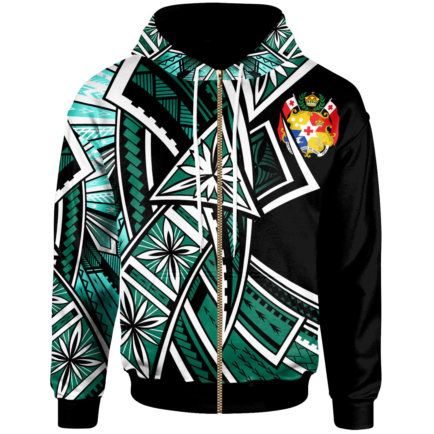 Tonga Zip up Hoodie Tribal Flower Special Pattern Green Color Unisex Green - Polynesian Pride