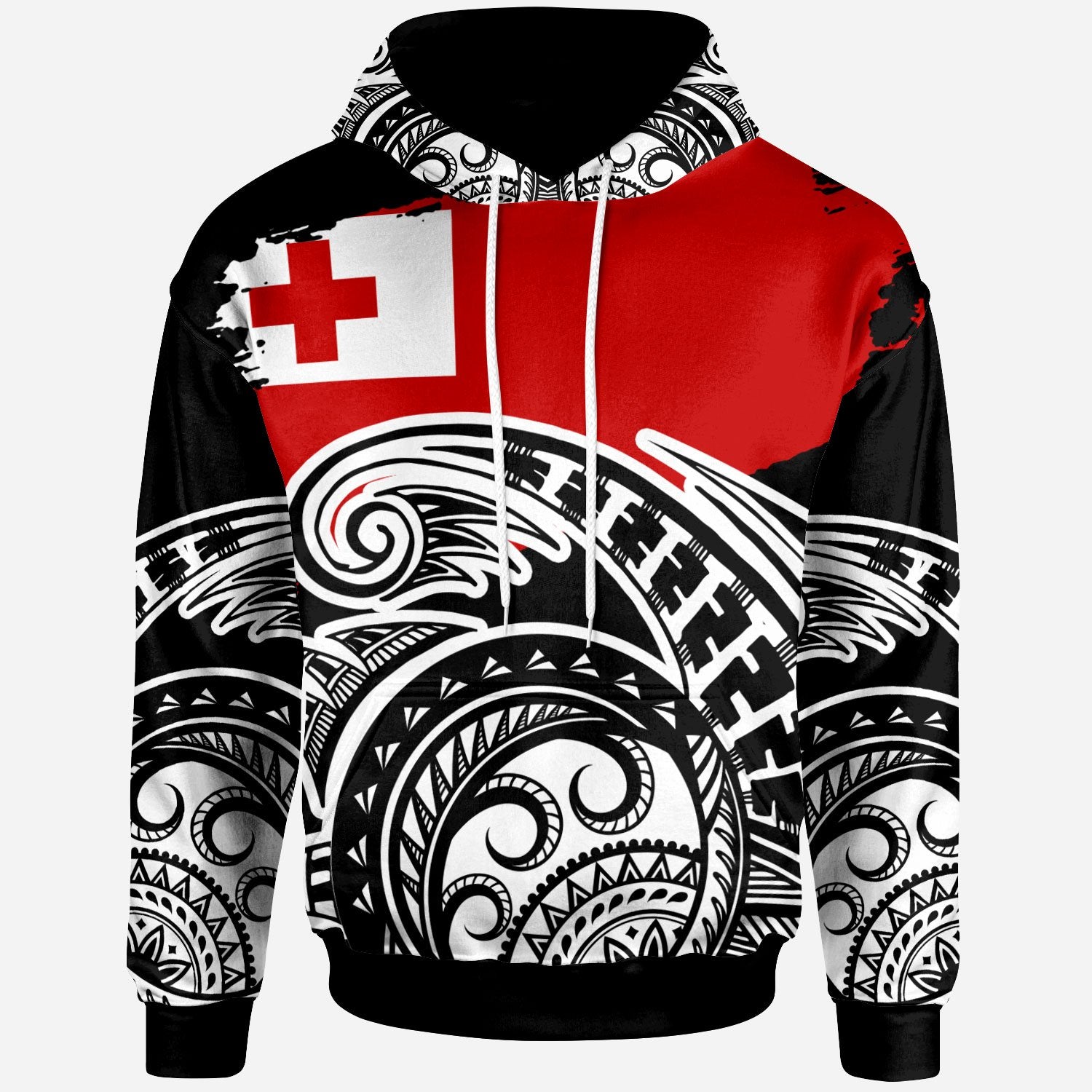 Tonga Custom Hoodie Ethnic Style With Round Black White Pattern Black - Polynesian Pride