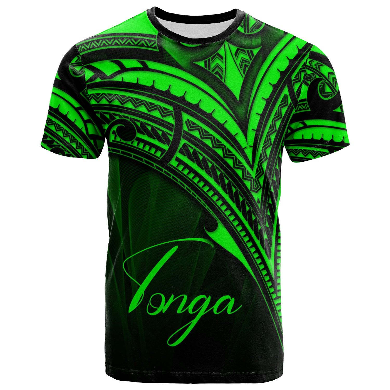 Tonga T Shirt Green Color Cross Style Unisex Black - Polynesian Pride