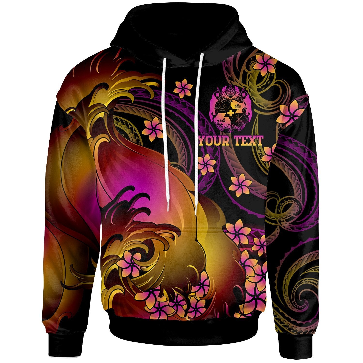 Tonga Custom Hoodie Tonga in wave Unisex Black - Polynesian Pride