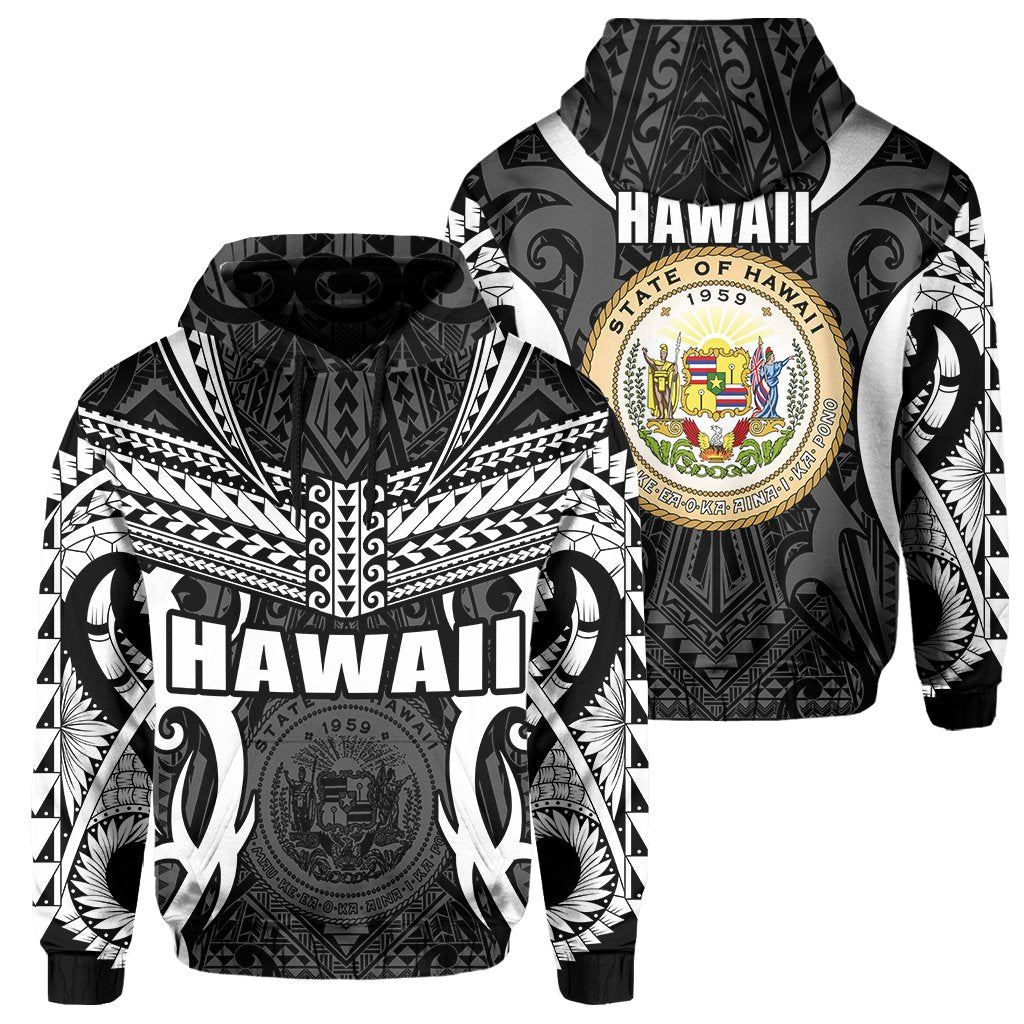 Hawaii Polynesian Tribal Coat of Arms Hoodie White Mark Style Unisex White - Polynesian Pride