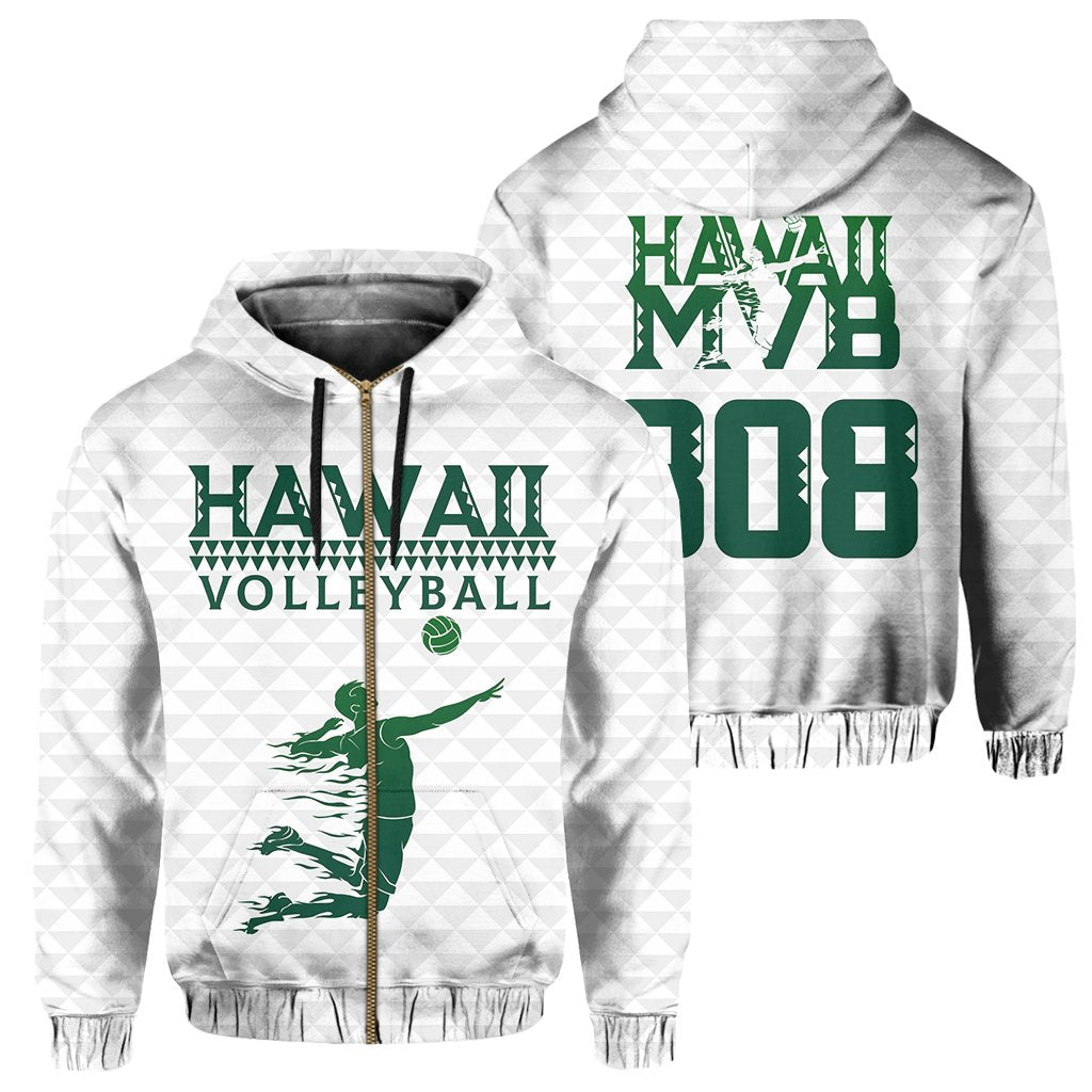 Volleyball Sport Kakau Hawaii zip Hoodie White Unisex White - Polynesian Pride