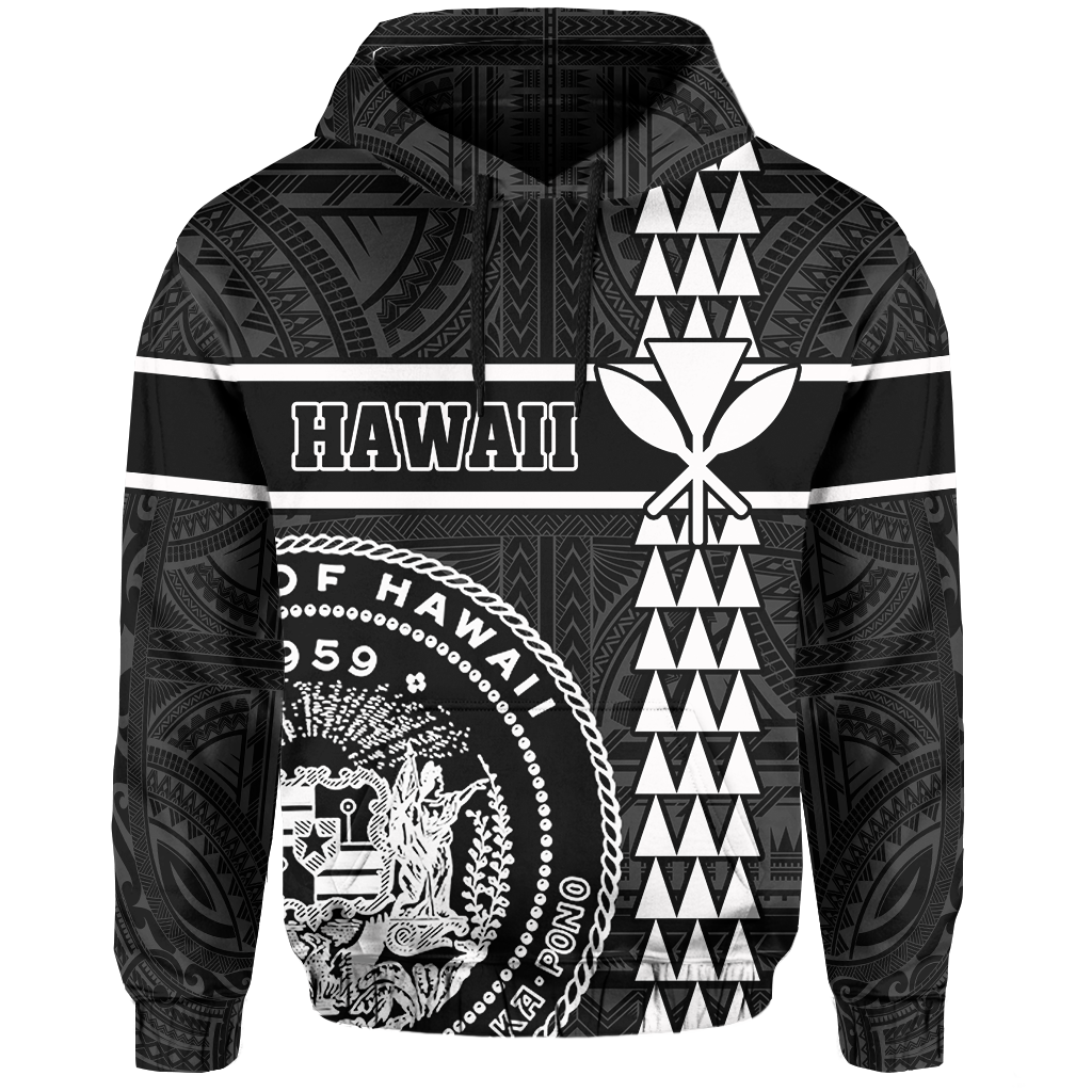 Polynesian Kakau Kanaka Seal of Hawaii Hoodie White - Polynesian Pride