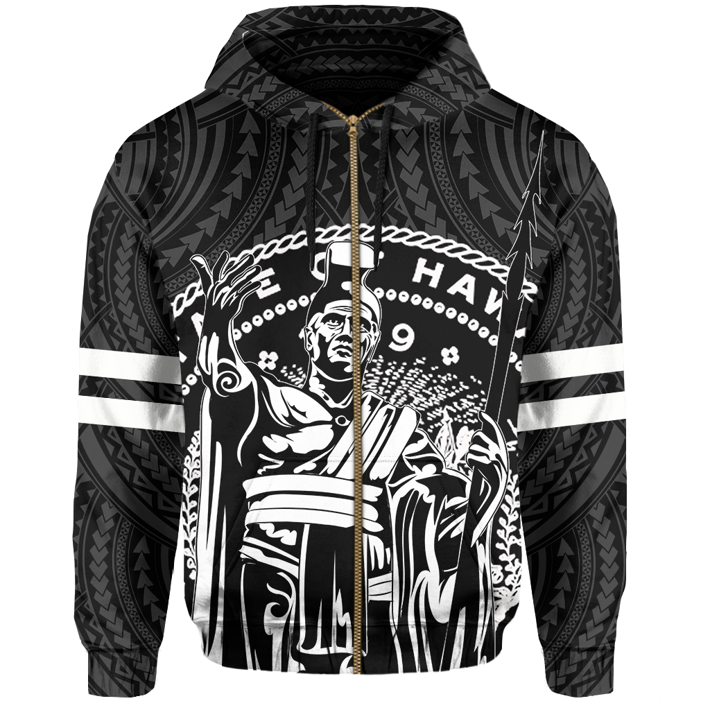 Polynesian King Kanaka Map Seal of Hawaii Zip Hoodie White - Polynesian Pride