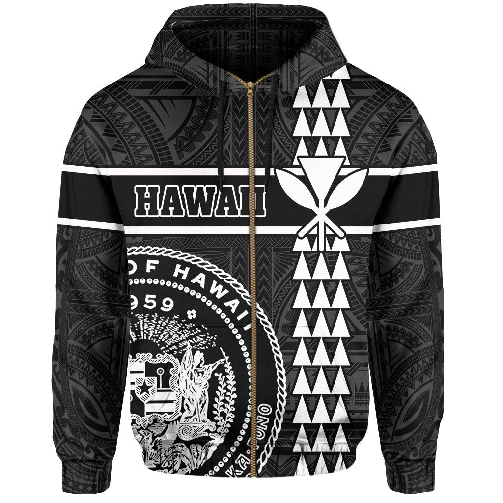 Polynesian Kakau Kanaka Seal of Hawaii Zip Hoodie White - Polynesian Pride