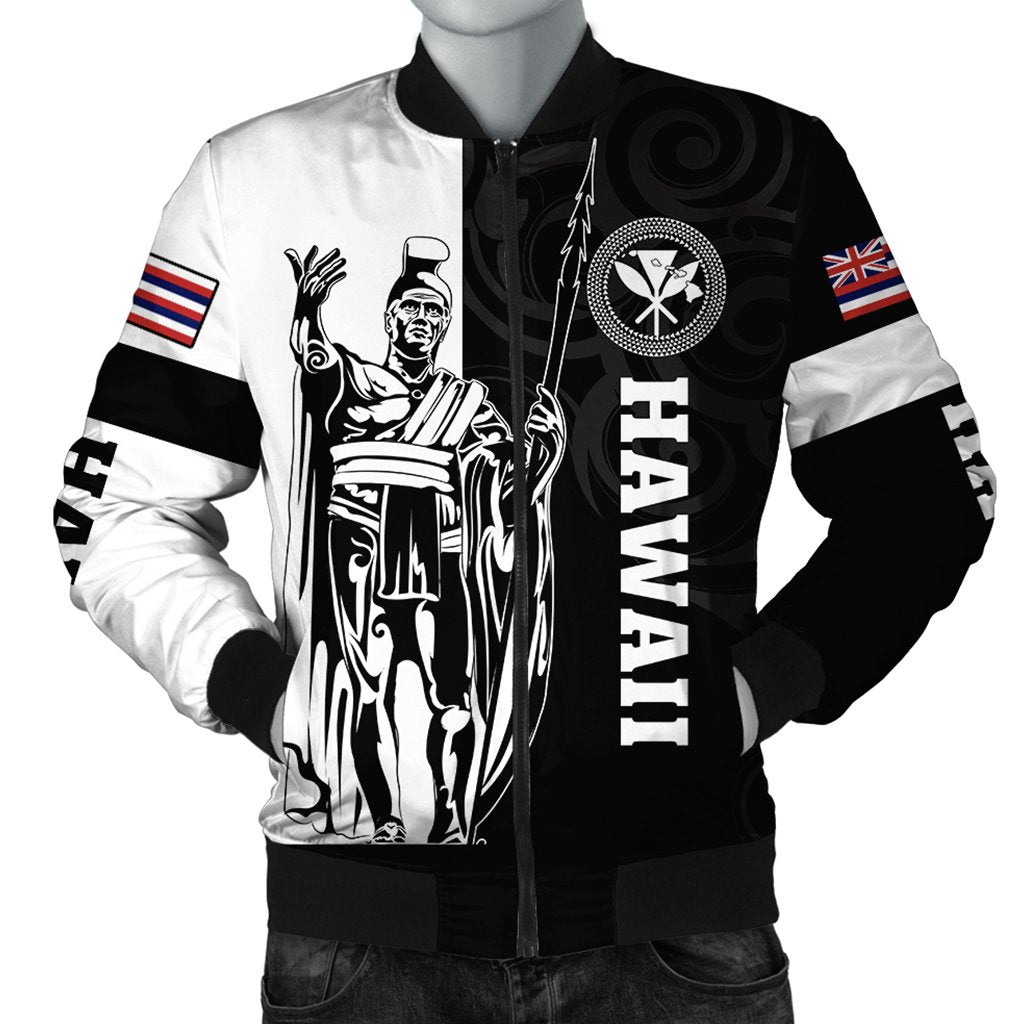 Hawaii King Polynesian Bomber Jacket - Lawla Style White - AH Black Unisex - Polynesian Pride