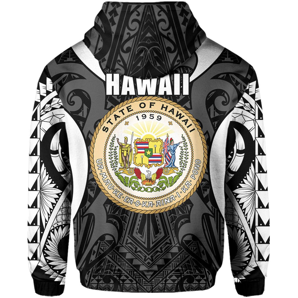 Hawaii Polynesian Tribal Coat of Arms Zipper Hoodie White Mark Style - Polynesian Pride