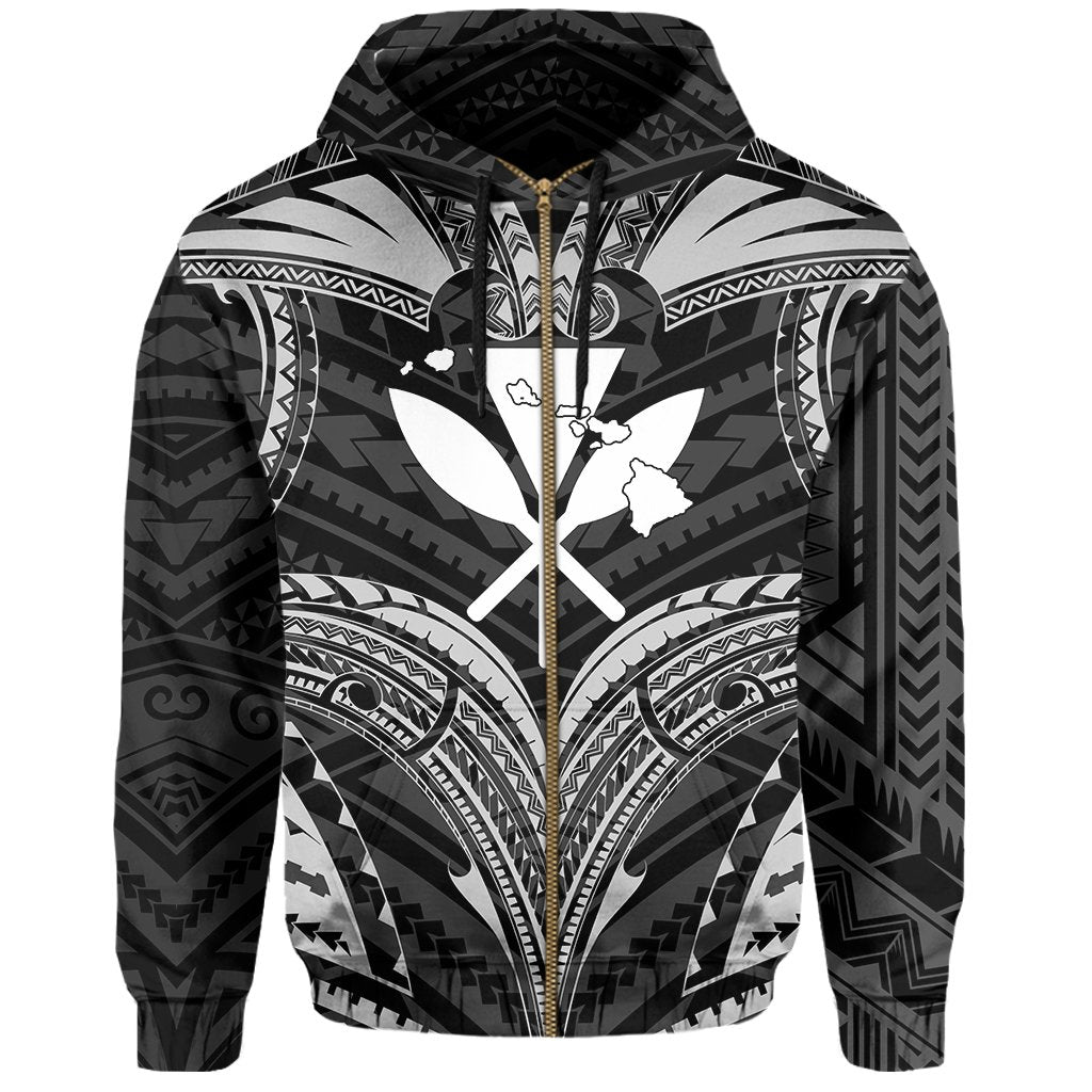 Polynesian Kanaka Shark Turtle Manta Ray Map of Hawaii Zip Hoodie - Polynesian Pride
