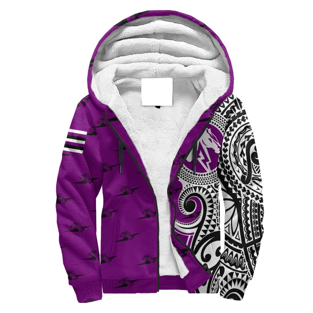 (Personalised) Hawaii - Pearl City High Tribal Kakau Sherpa Hoodie AH Purple - Polynesian Pride