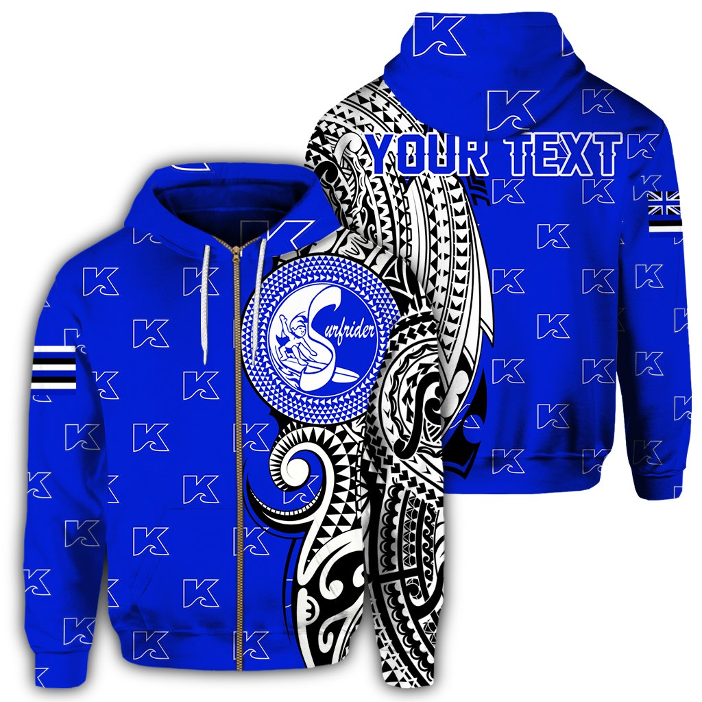 Custom Hawaii Hoodie Kailua High Tribal Kakau Zip Hoodie Unisex Blue - Polynesian Pride