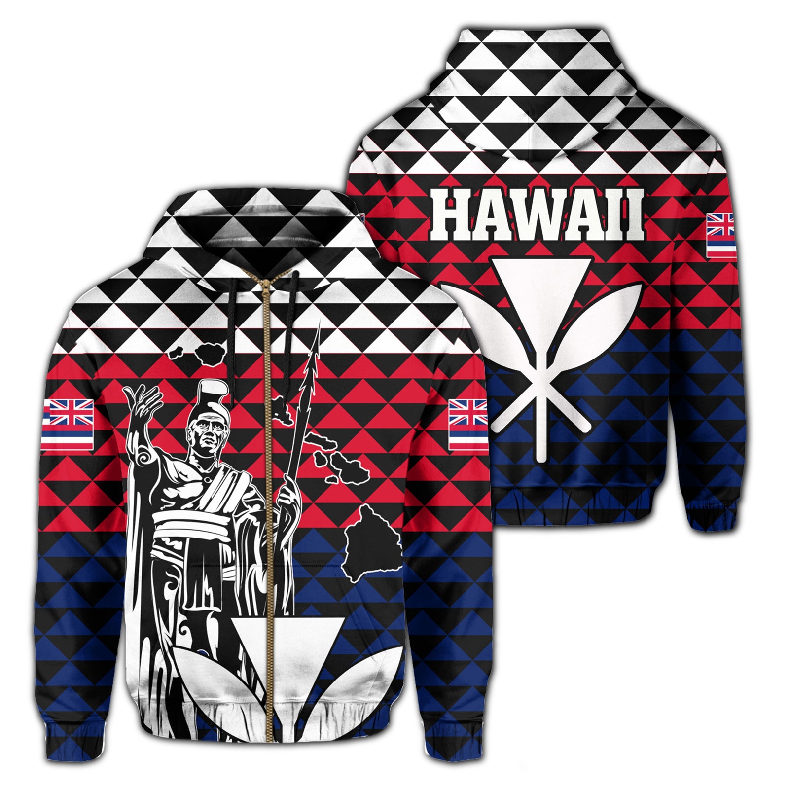 Hawaii King Kakau Hoodie (Zip up) Unisex White - Polynesian Pride