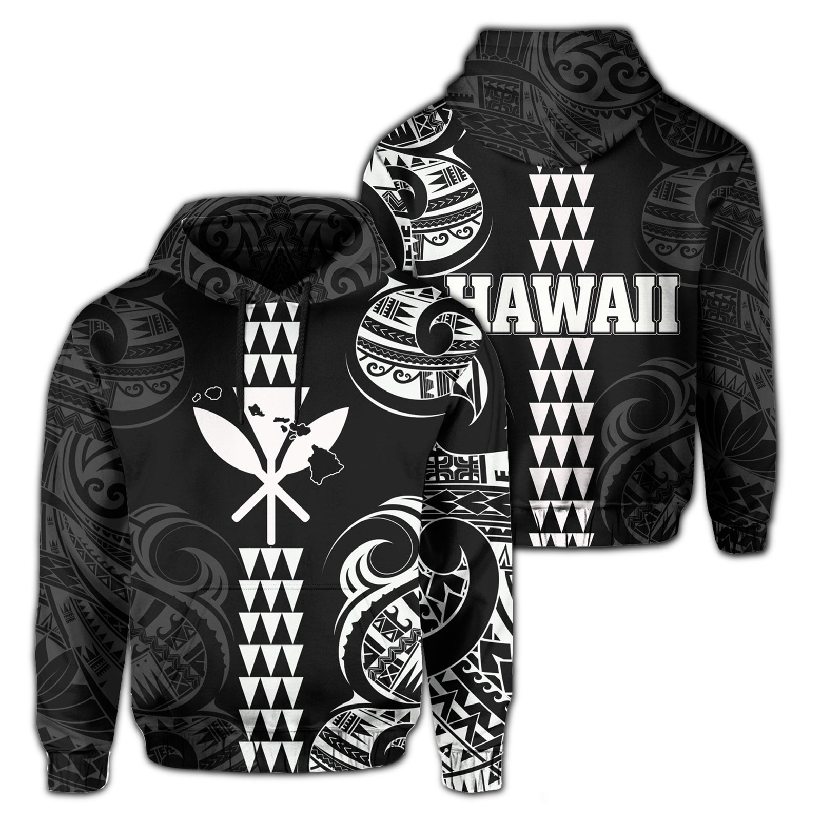 Kanaka Map Polynesian Kakau Hoodie White Unisex White - Polynesian Pride