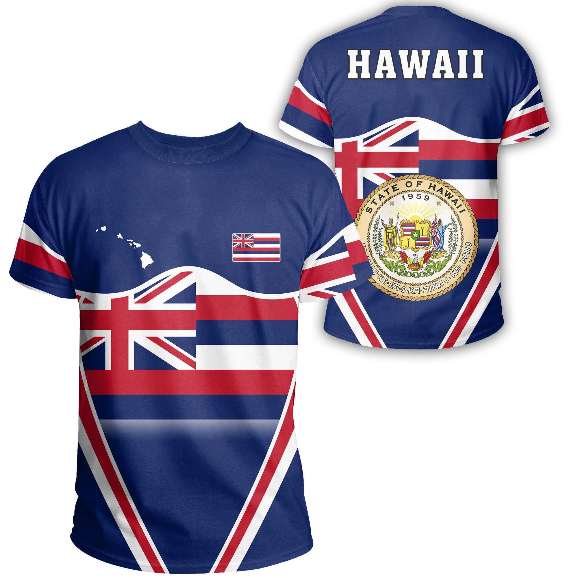 Hawaii Coat of Arms T Shirt Line Sport Unisex Blue - Polynesian Pride