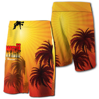 Summer Sunshine Coconut Tree Silhouette Hawaii Board Short Men Yellow - Polynesian Pride