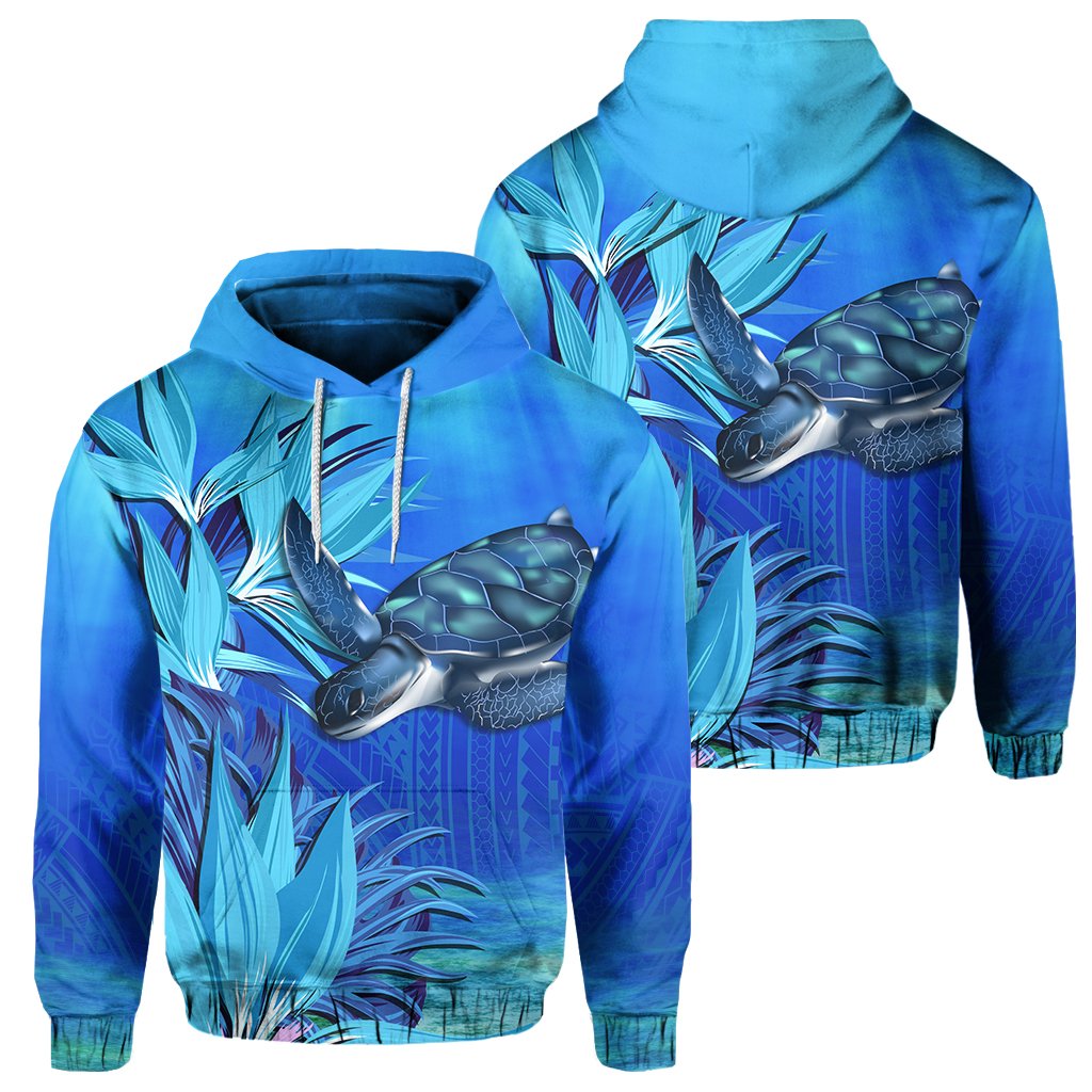 Hawaii Blue Turtle Paradise Hoodie Breath Ocean AH Unisex Blue - Polynesian Pride