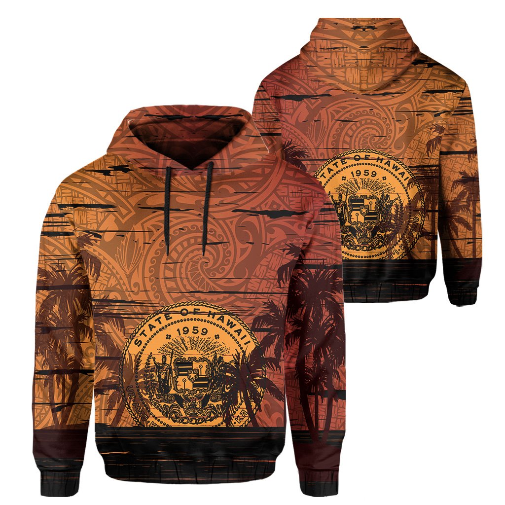 Hawaii Sunset Coat of arm Polynesian Hoodie Unisex Yellow - Polynesian Pride