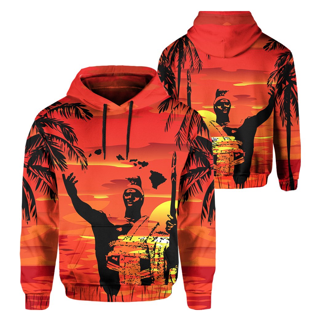 Hawaii Summer King Sunset Hoodie Unisex Orange - Polynesian Pride