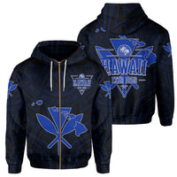 Kanaka Map Polynesian Hoodie Zip Blue Heart AH Unisex Black - Polynesian Pride