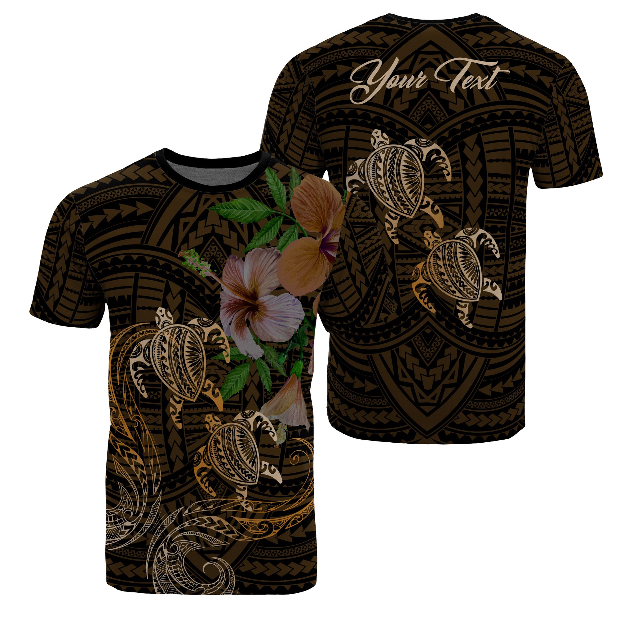 Custom Hawaii Couple Turtle Kanaka Hibiscus Valentine T Shirt Eras Style Unisex Gold - Polynesian Pride