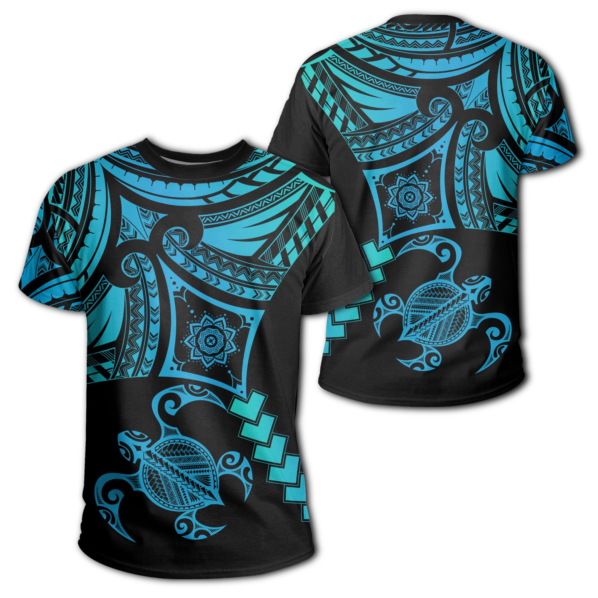 Hawaiian Turtle Polynesian T Shirt Turquoise Gada Style AH Unisex Turquoise - Polynesian Pride