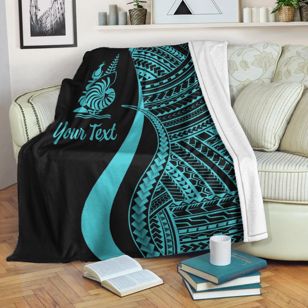 New Caledonia Custom Personalised Premium Blanket - Turquoise Polynesian Tentacle Tribal Pattern Crest - Polynesian Pride