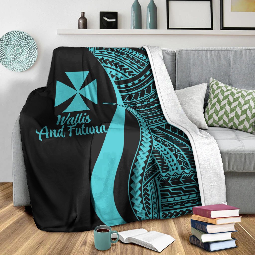 Wallis And Futuna Premium Blanket - Turquoise Polynesian Tentacle Tribal Pattern - Polynesian Pride