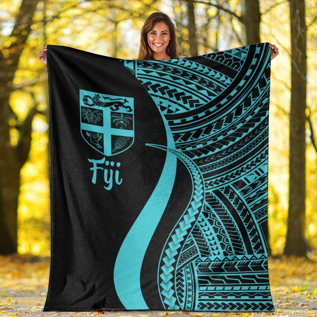 Fiji Premium Blanket - Turquoise Polynesian Tentacle Tribal Pattern - Polynesian Pride