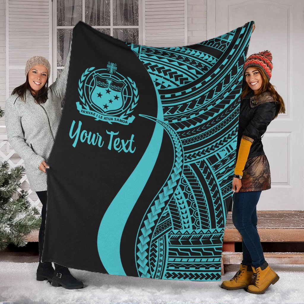 Samoa Custom Personalised Premium Blanket - Turquoise Polynesian Tentacle Tribal Pattern White - Polynesian Pride