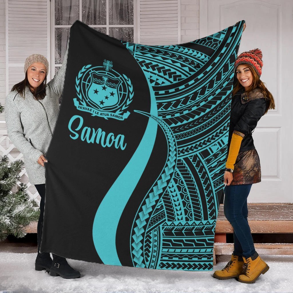 Samoa Premium Blanket - Turquoise Polynesian Tentacle Tribal Pattern White - Polynesian Pride