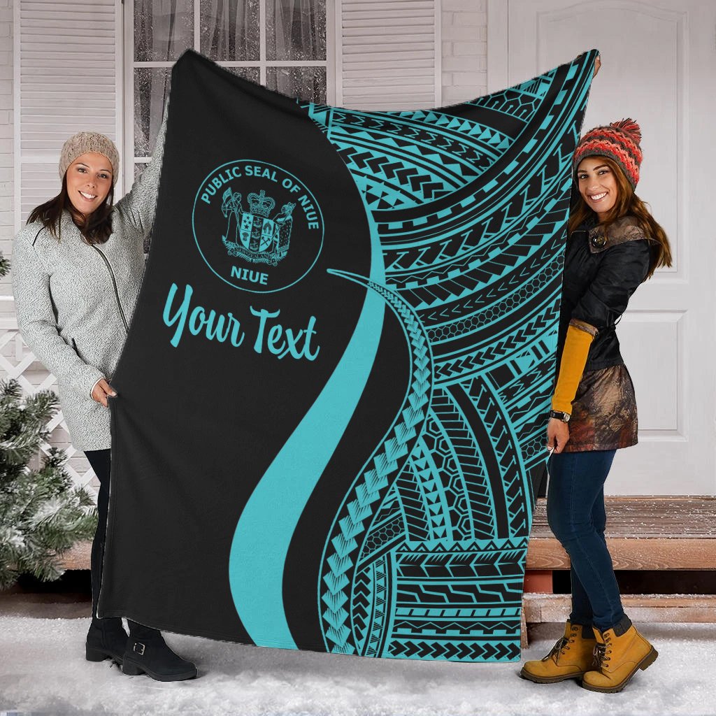 Niue Custom Personalised Premium Blanket - Turquoise Polynesian Tentacle Tribal Pattern White - Polynesian Pride