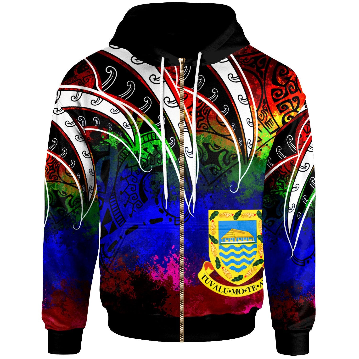 Tuvalu Zip Hoodie Tropical Leaf Rainbow Color Unisex Rainbow - Polynesian Pride