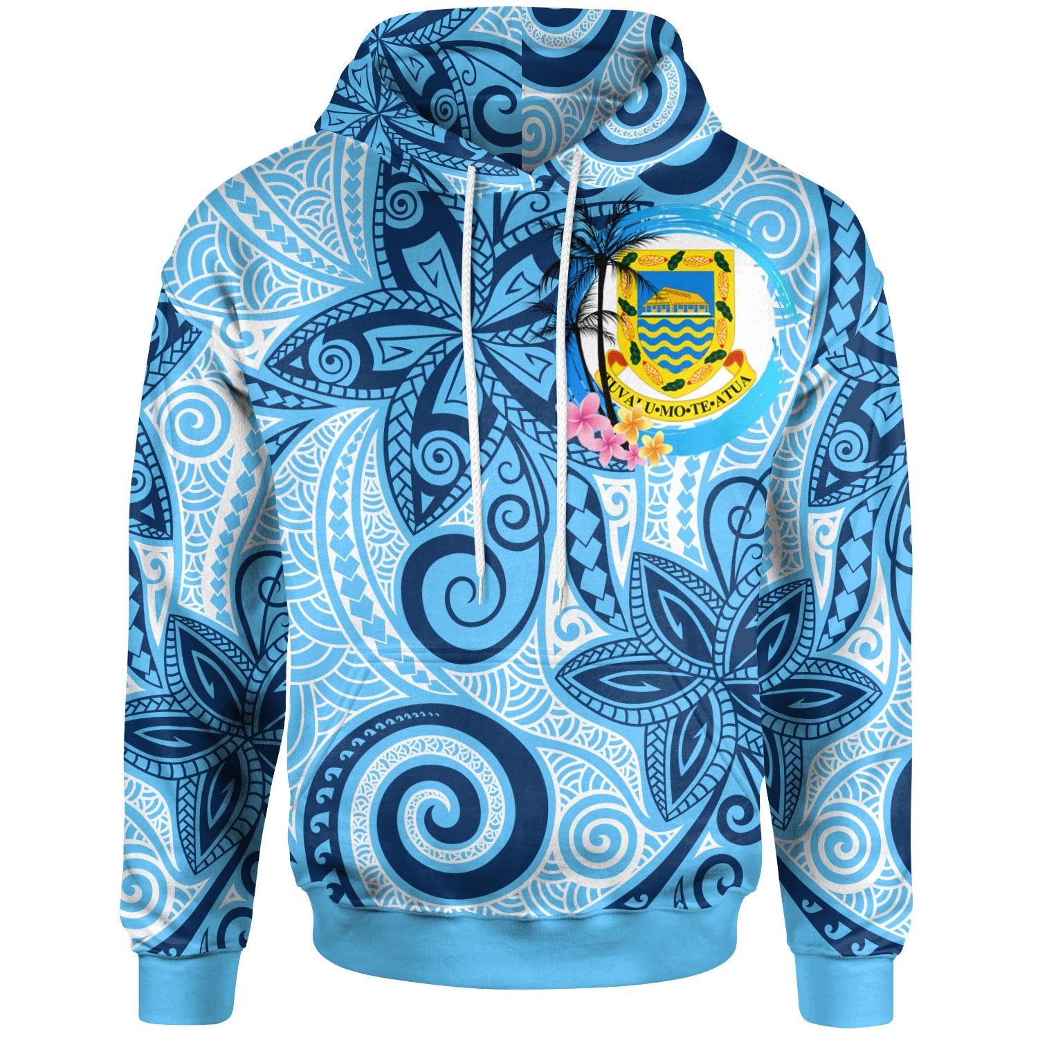 Tuvalu Hoodie Tribal Plumeria Pattern Unisex Blue - Polynesian Pride