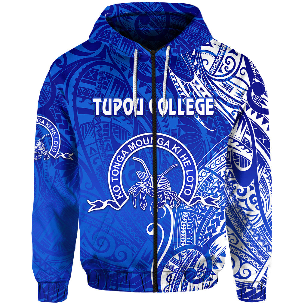 Custom Tonga Tupou College Zip Hoodie Simple Vibes Blue, Custom Text and Number LT8 - Polynesian Pride