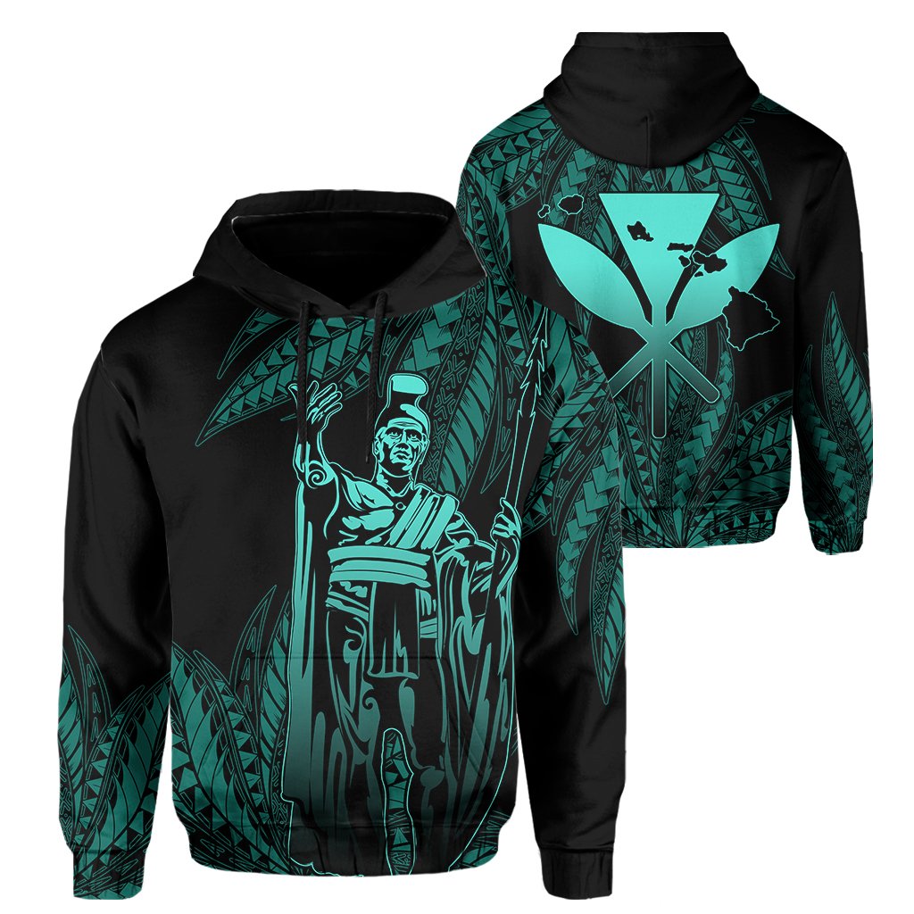 Hawaii King Polynesian Hoodie Durk Style Turquoise Unisex Turquoise - Polynesian Pride