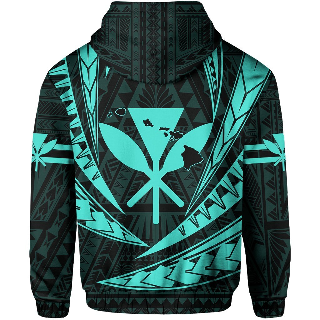 Polynesian Kakau Kanaka Maoli Map Hawaii Hoodie Turquoise - Polynesian Pride