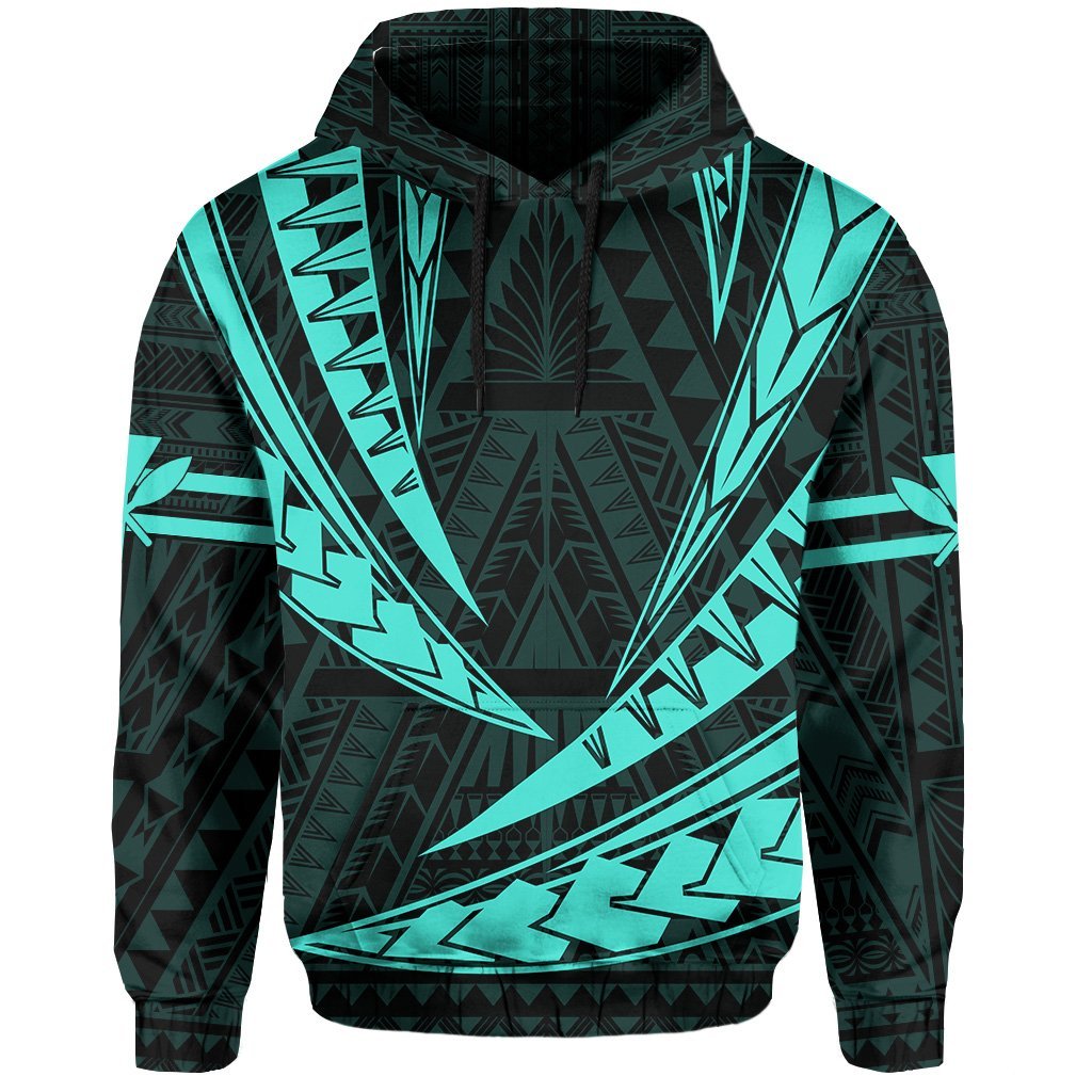 Polynesian Kakau Kanaka Maoli Map Hawaii Hoodie Turquoise - Polynesian Pride