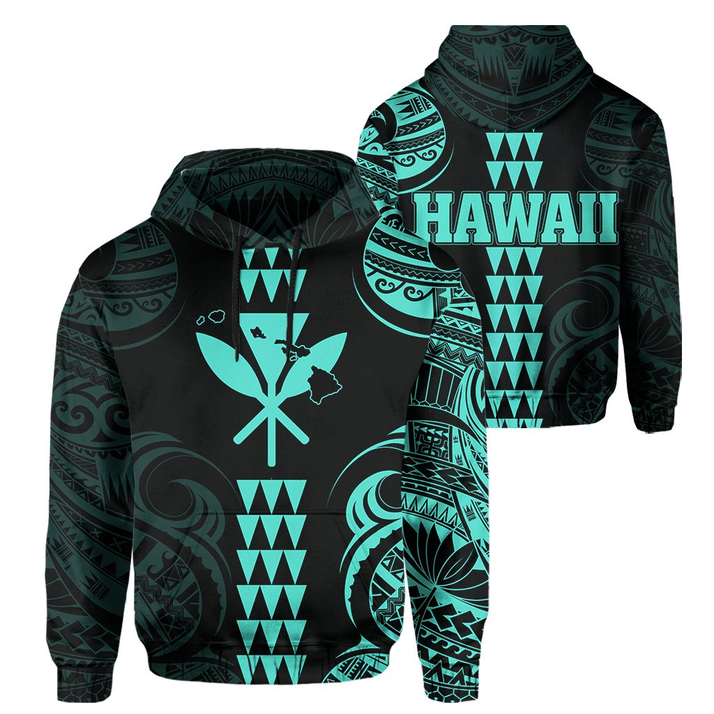 Kanaka Map Polynesian Kakau Hoodie Turquoise Unisex Turquoise - Polynesian Pride