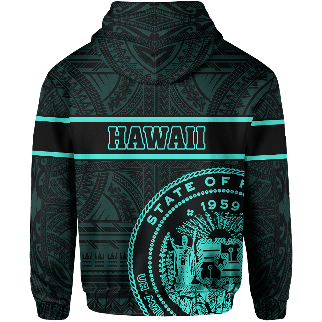Polynesian Kakau Kanaka Seal of Hawaii Hoodie Turquoise - Polynesian Pride