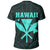 Hawaii King Coat of Arms Kanaka Map Polynesian T Shirt Turquoise - Polynesian Pride