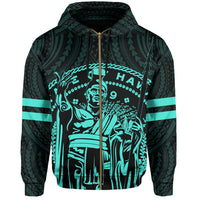 Polynesian King Kanaka Map Seal of Hawaii Zip Hoodie Turquoise - Polynesian Pride