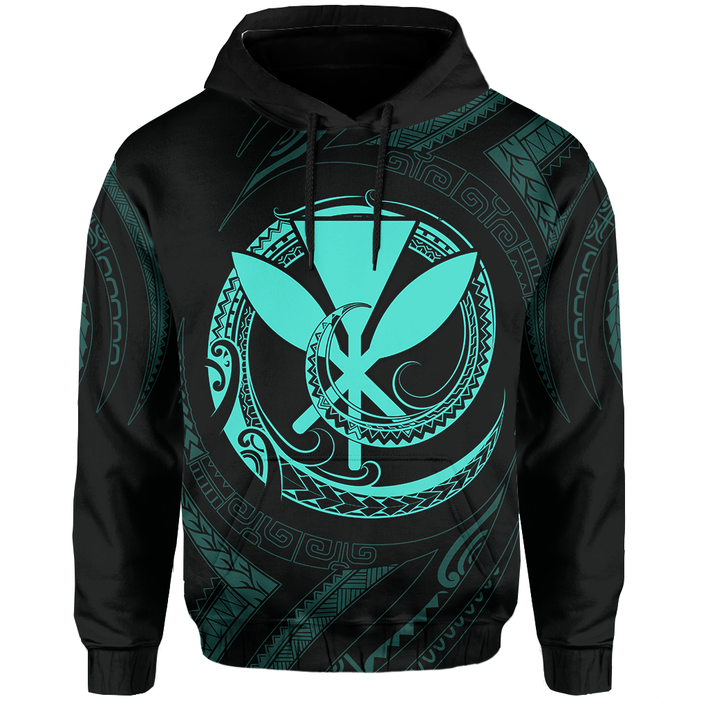 Polynesian Kanaka Shaka Map of Hawaii Hoodie Turquoise - Polynesian Pride
