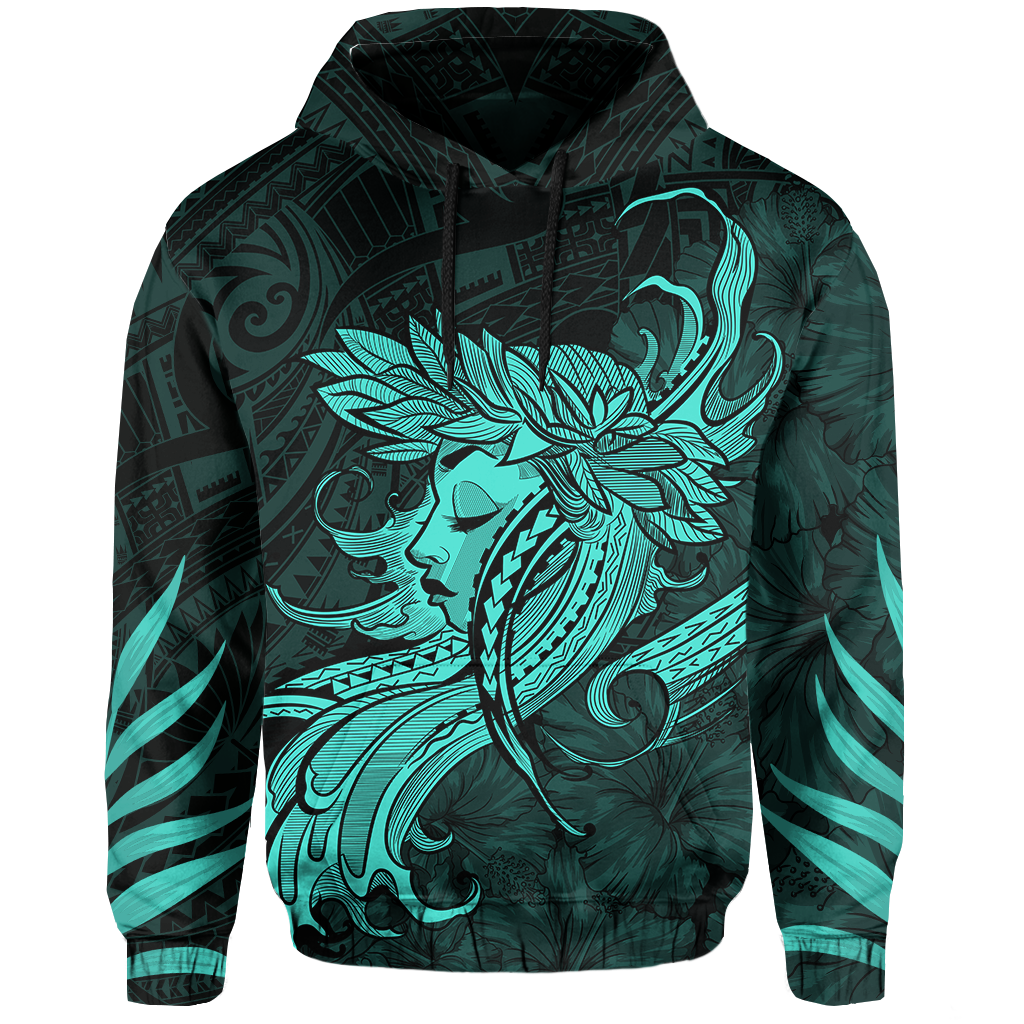 Polynesian Tropic Hula Girl Hibiscus Hawaii Hoodie Turquoise - Polynesian Pride