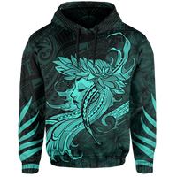 Polynesian Tropic Hula Girl Hibiscus Hawaii Hoodie Turquoise - Polynesian Pride