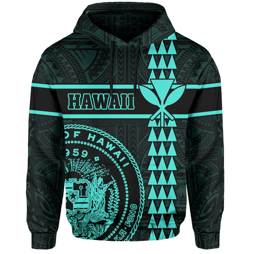 Polynesian Kakau Kanaka Seal of Hawaii Hoodie Turquoise - Polynesian Pride
