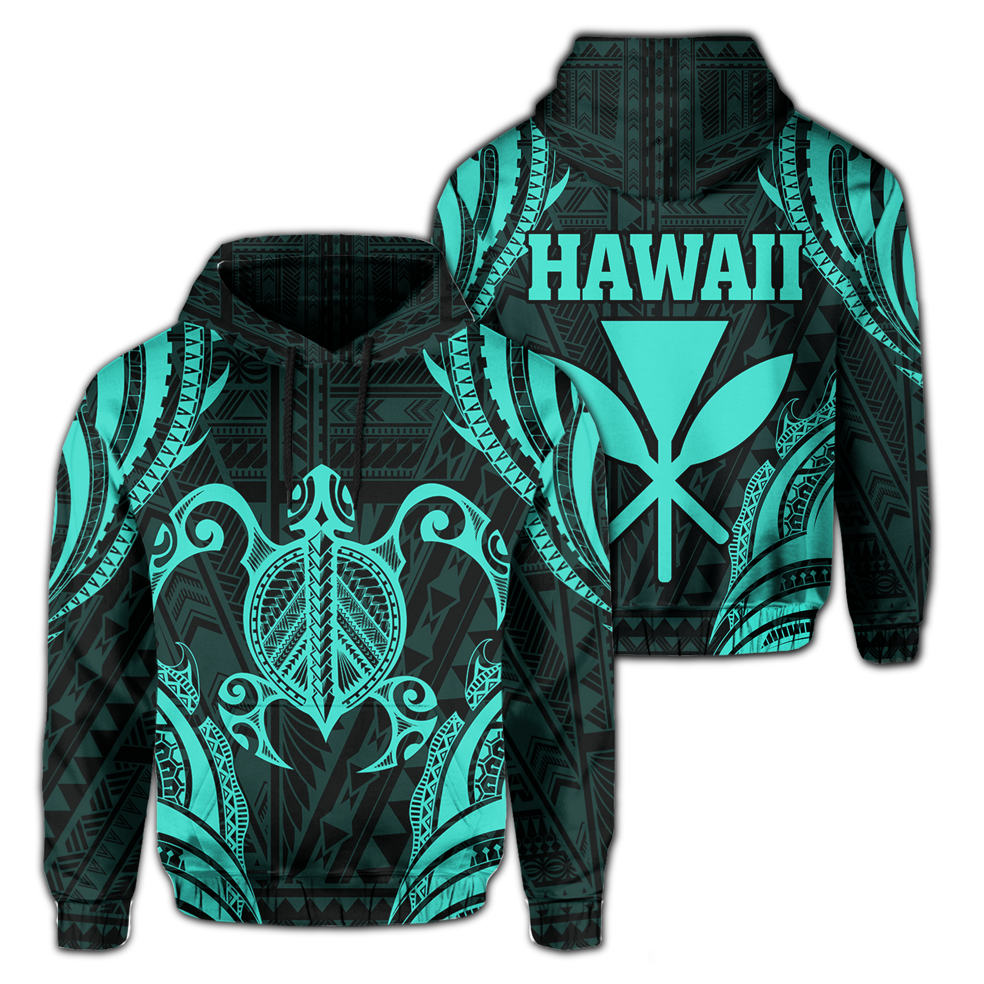 Polynesian Turtle Kanaka Maoli Hawaii Hoodie Turquoise Unisex Turquoise - Polynesian Pride