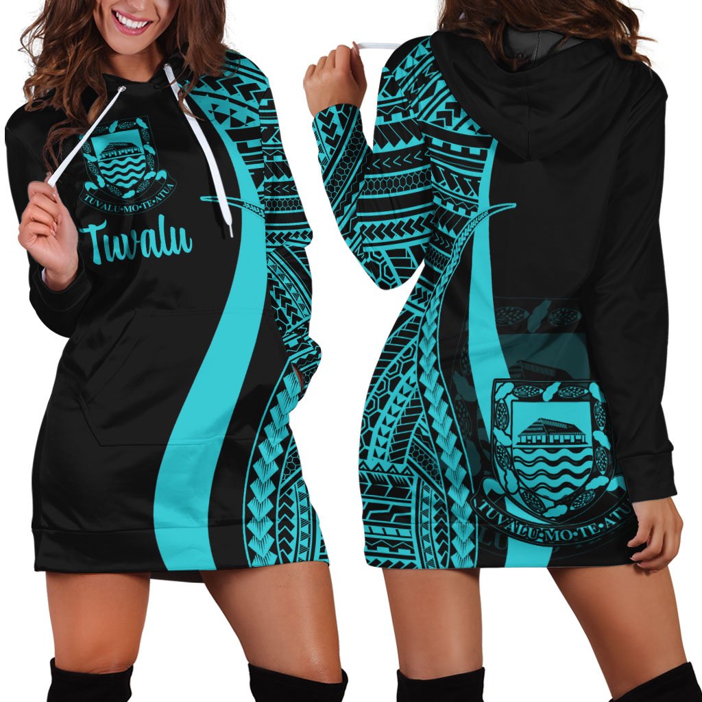 Tuvalu Women's Hoodie Dress - Turquoise Polynesian Tentacle Tribal Pattern Turquoise - Polynesian Pride