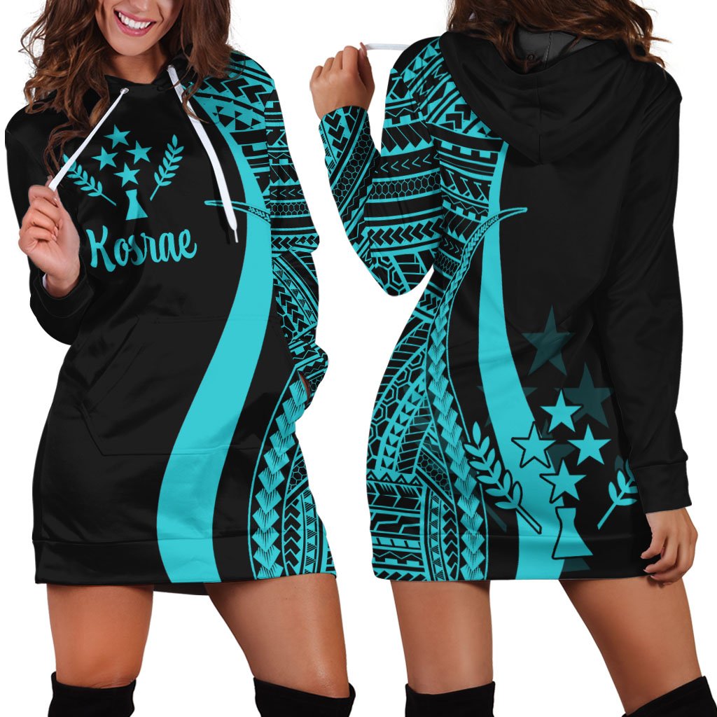 Kosrae Women's Hoodie Dress - Turquoise Polynesian Tentacle Tribal Pattern Turquoise - Polynesian Pride