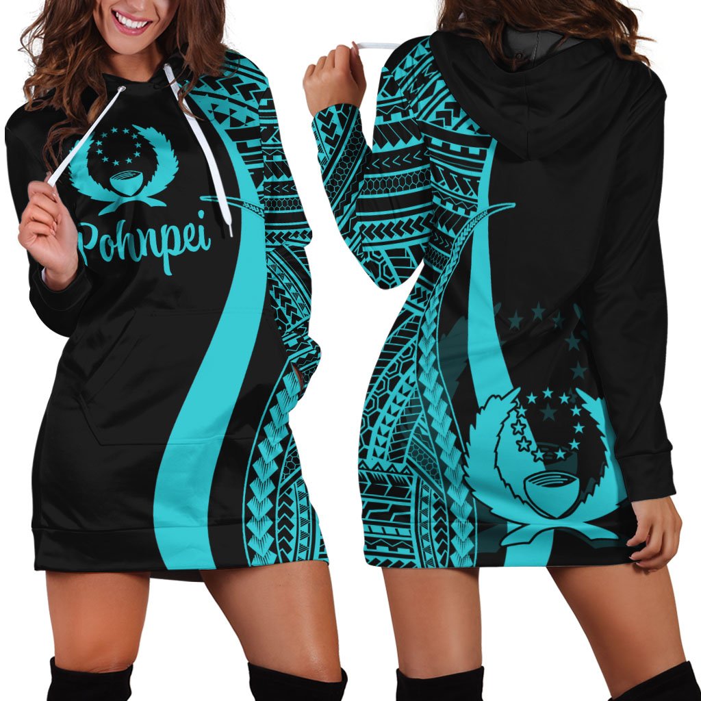 Pohnpei Women's Hoodie Dress - Turquoise Polynesian Tentacle Tribal Pattern Turquoise - Polynesian Pride