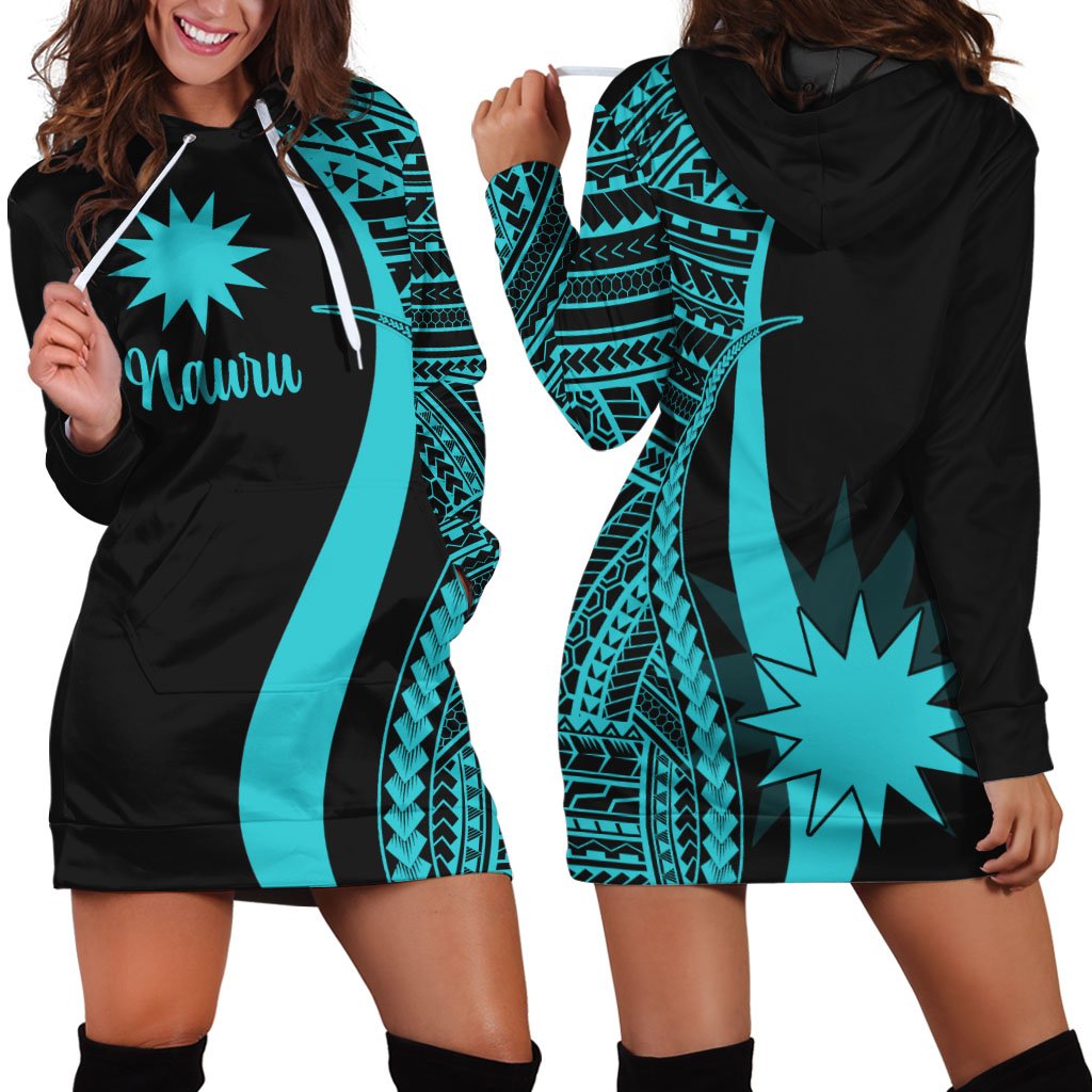 Nauru Women's Hoodie Dress - Turquoise Polynesian Tentacle Tribal Pattern Turquoise - Polynesian Pride