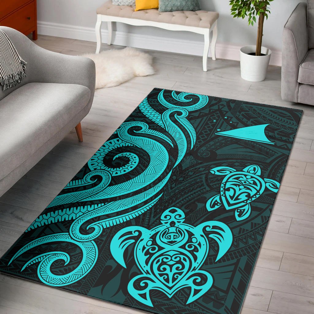 Tokelau Area Rug - Turquoise Tentacle Turtle Turquoise - Polynesian Pride